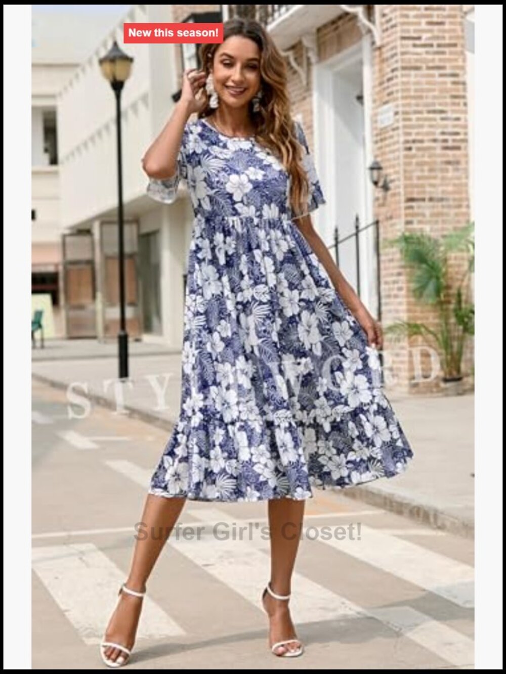 Flowy Midi Casual Summer Dress Short Sleeve Swing - Picture 5 of 7